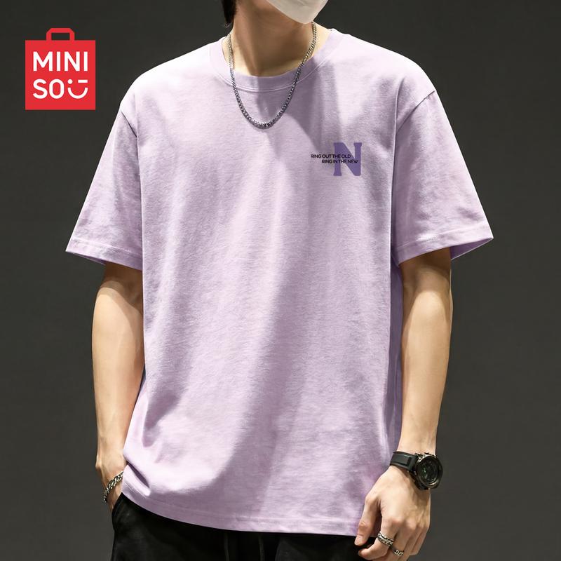 MINISO Мужская футболка из чистого хлопка свободного кроя с круглым вырезом