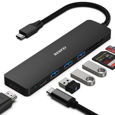 BENFEI USB C Hub USB C Hub Multiport to HDMI to Card PD 60W Зарядка Power Delivery Thunderbolt Совместимость с iPhone 15 MacBook iPad Black 7in1,