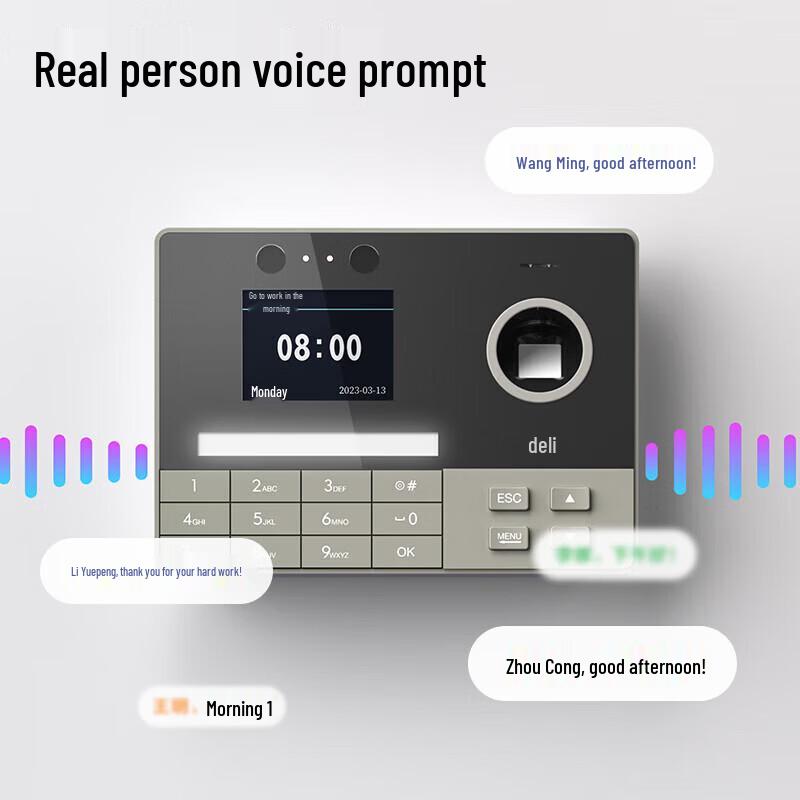 Deli Smart Fingerprint Face Recognition Attendance Machine CN plug (adapter included)