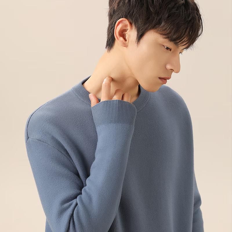 Men's Thermal Fleece-Lined Round Neck Pullover Sweater