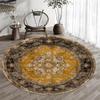 Distressed Persian Round Rug Yellow Black Ornate Medallion Holiday Floor Area Carpet for Living Room Bedroom Home Decor