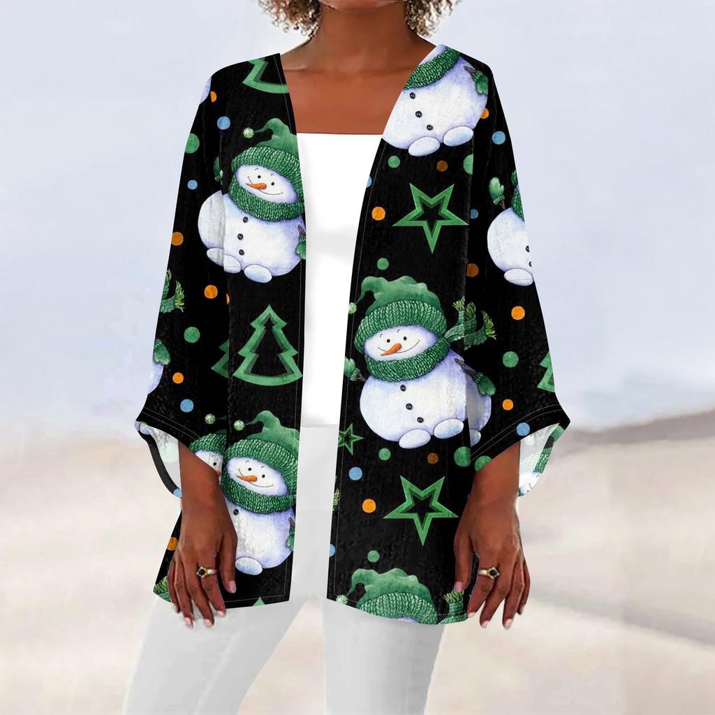 Женская повседневная мода с рождественским принтом легкая куртка средней длины кардиган