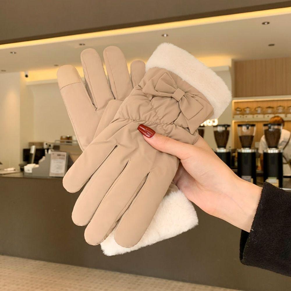 Waterproof Bow Women Gloves Keep Warm Cycling Mittens Fashion Winter Warm Gloves Autumn