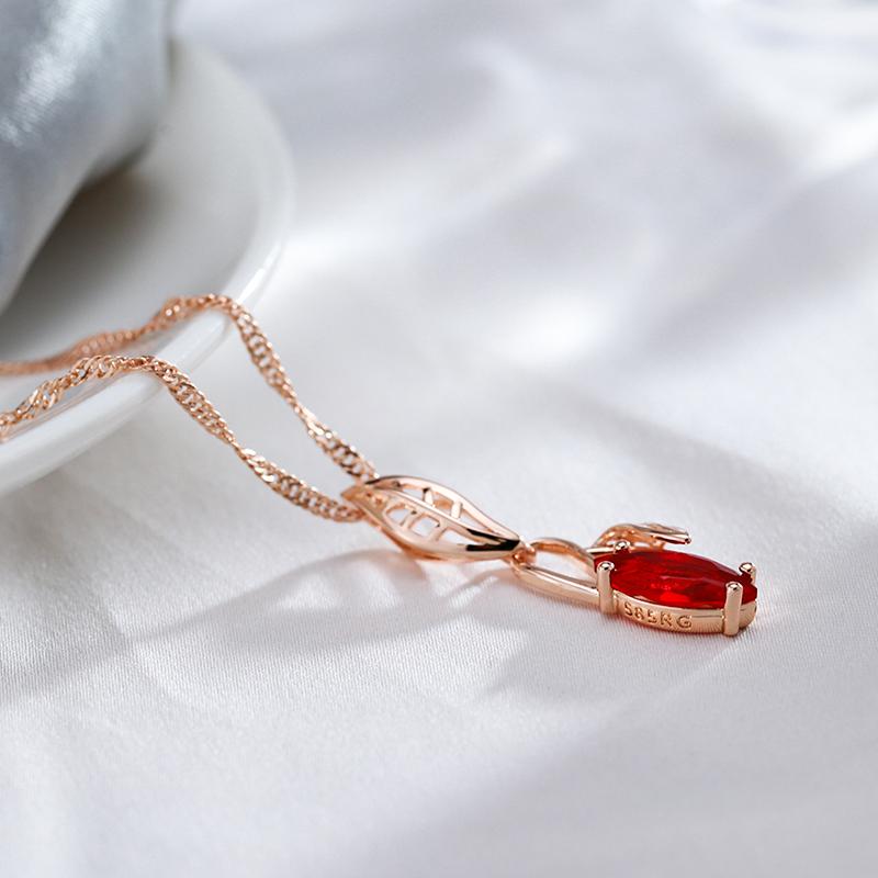 Роскошное ожерелье с подвеской из натурального красного циркона для женщин, цвета розового золота, винтажное, в виде цветка, для свадьбы, вечеринки, изысканные повседневные украшения