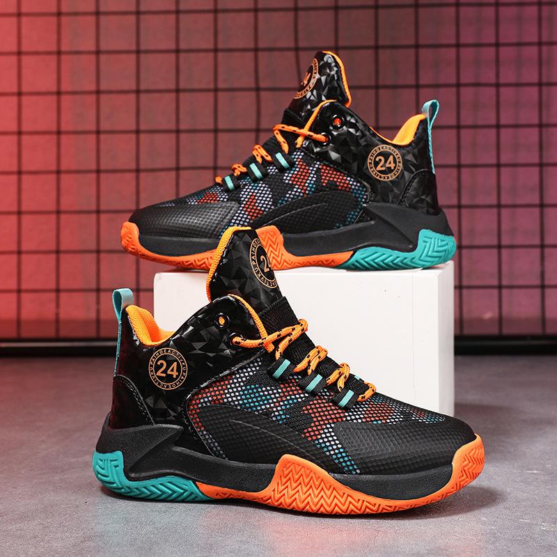 Популярные детские баскетбольные кроссовки с резиновой подошвой и сетчатым плетением для мальчиков, кроссовки для учеников начальной школы, спортивная обувь для бега, нескользящая