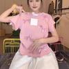 Японская розовая милая и острая летняя футболка в студенческом стиле, облегающая, с коротким рукавом
