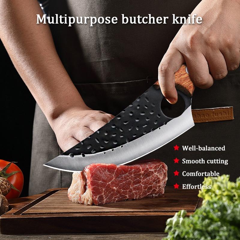 2PCS Knives Set Hand Forged Multipurpose Fruit Knife Stainless Steel Meat Cleaver Vegetable Knife Sharp Butcher Boning Knife