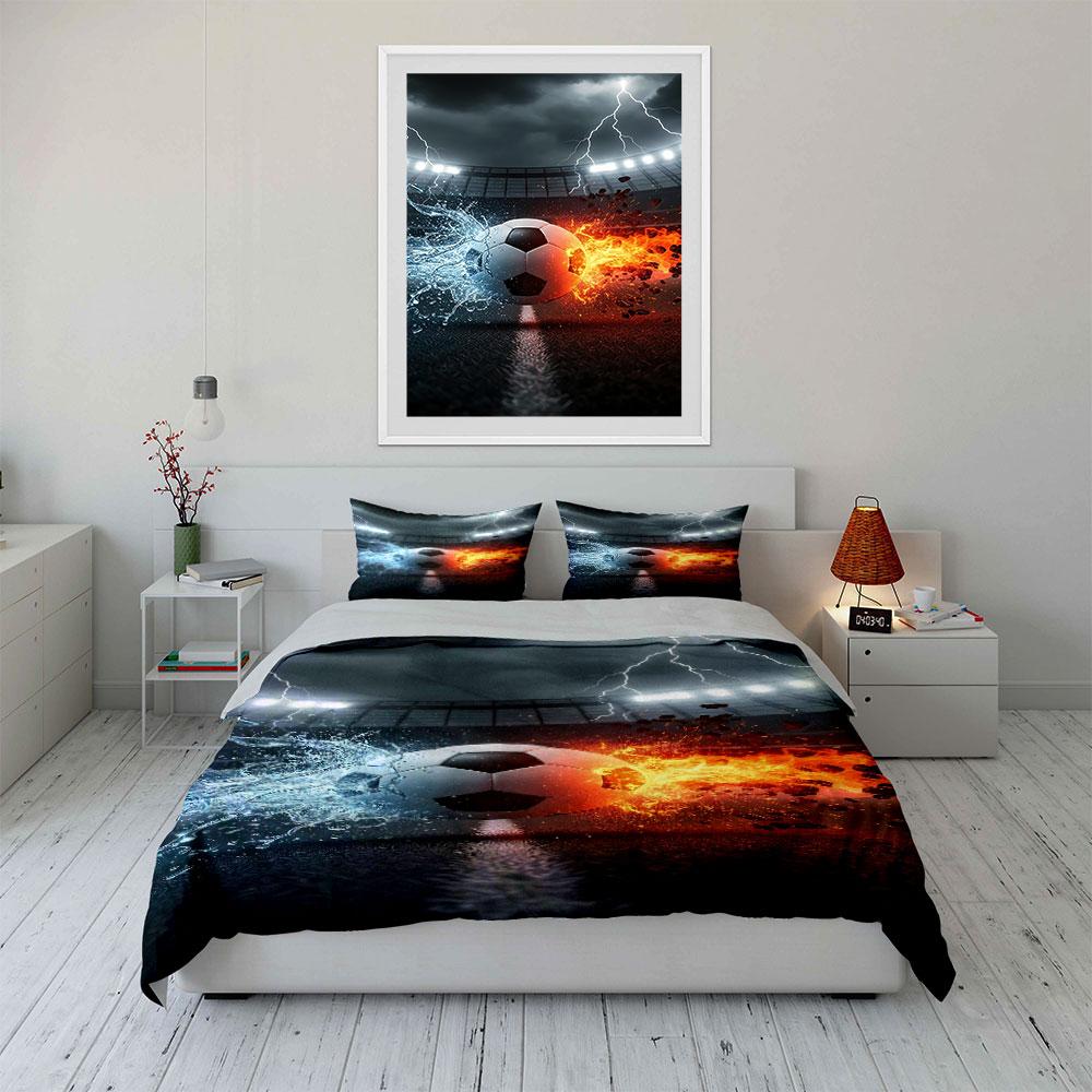 Soccer ball with fire. Bedding sets Duvet cover sets Duvet covers Pillowcases(1 * Duvet Cover 2 * Pillowcases, without duvet insert)