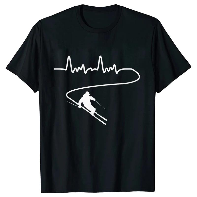 Мужская одежда Лыжи Горные лыжи Heartbeat Сноуборд Рубашки Модная графическая футболка с коротким рукавом O-образным вырезом Harajuku Мужская футболка большого размера
