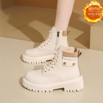 Женские зимние ботинки Повседневные короткие ботинки Девушка Черные Теплые Ботильоны с Мехом Большого размера