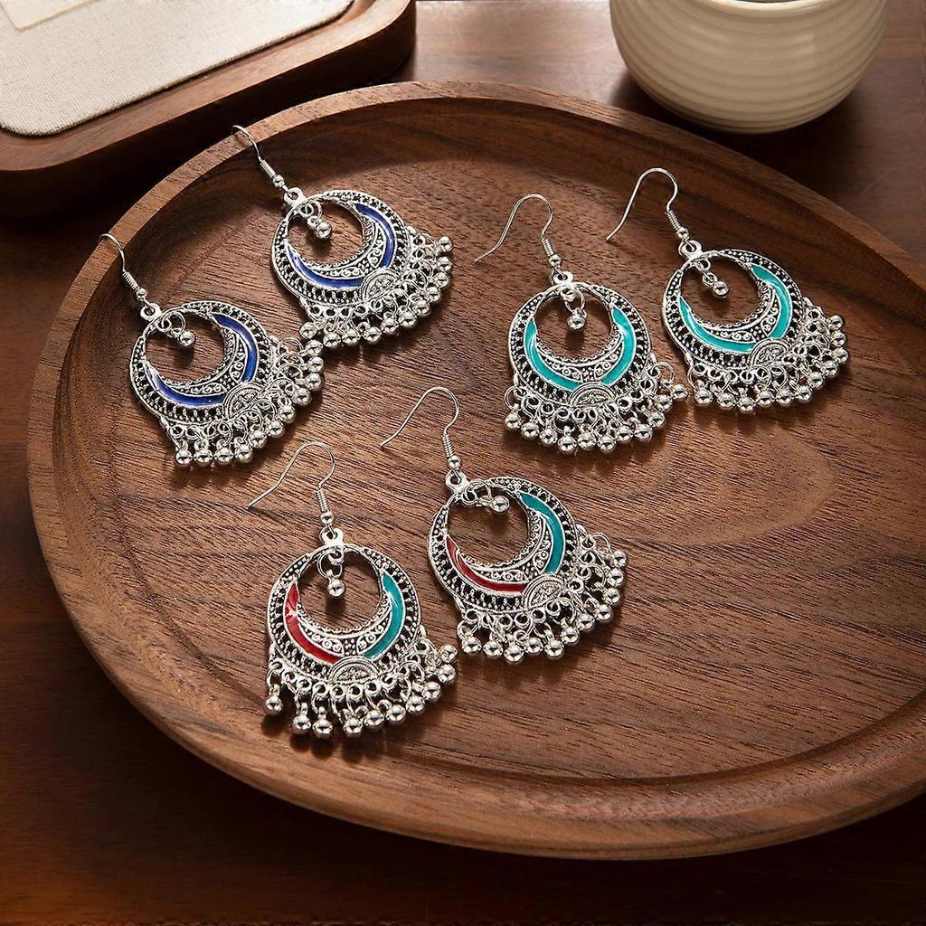 Earrings, Ethnic Style Tassel Hook Earrings, Miao Silver Electroplated Metal Bell, Vintage Yunnan Travel Vacation Accessories