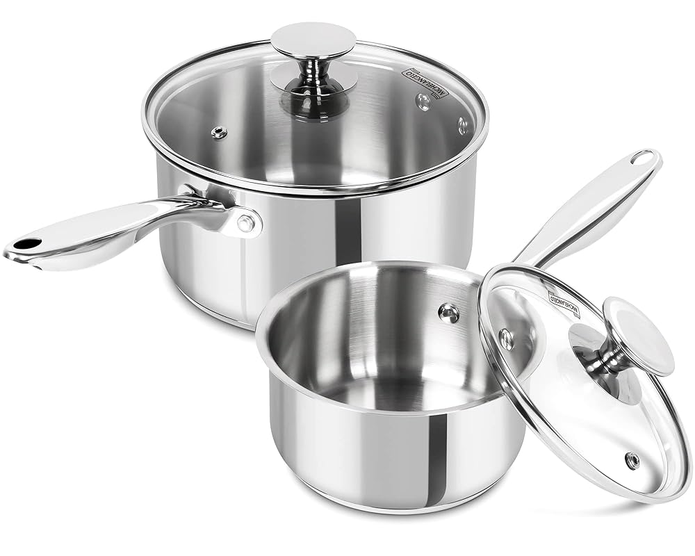 MICHELANGELO Stainless Steel Saucepan Set with Lid, Triple Bottom Stainless Steel Base, Scald-proof Double Rivet Handles