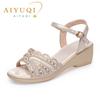 Модные женские сандалии AIYUQI Большой размер Новые летние сандалии на танкетке Женские сандалии Римские Водяные стразы Однотонные Повседневные Сандалии для мамы Женские