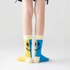 Женские весенне-осенние трендовые мультяшные носки-гольфы с цветовой блокировкой и смайликом
