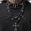 Темное ожерелье с крестом и черепом из бусин: Двухслойный панк-чокер с заклепками, цепочка для ключиц для мужчин и женщин