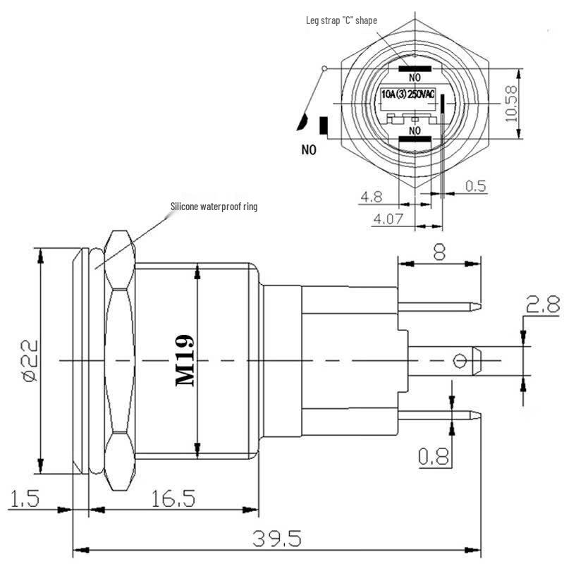 19mm 10A Metal Button Switch with Ring LED