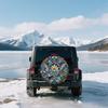 Polyester Fiber Ornate Floral Pattern Golden Scalloped Border Blue Tones Spare Tire Cover | Decorative For RV, SUV, Truck, Campe