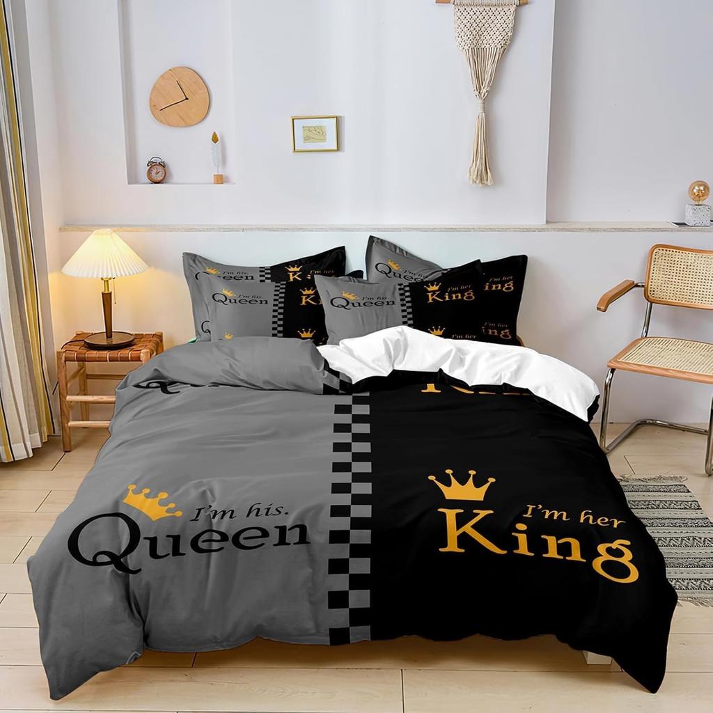 Couple Duvet Cover Men And Women Bedding Set Crown Quilt Cover Soft Breathable Microfiber Comforter Cover and Pillowcases 75*50