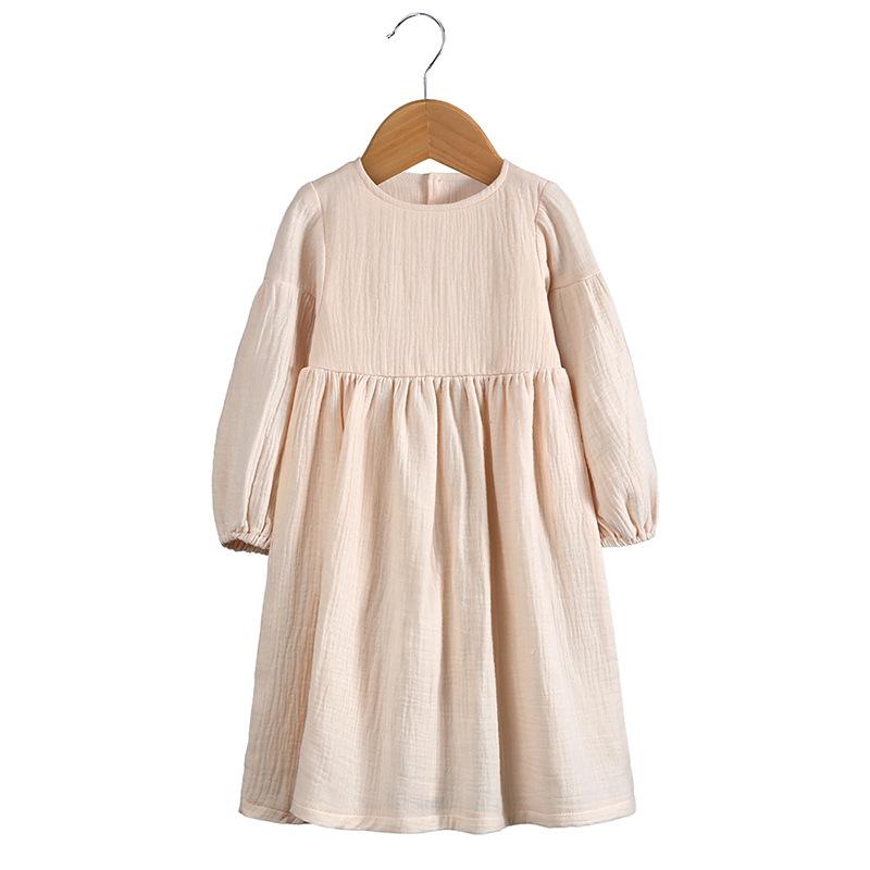 Autumn Spring Children's Clothes Organic Cotton Double Gauze Loose Pockets Baby Girls Dress Fashion Princess Casual Kids Dresses