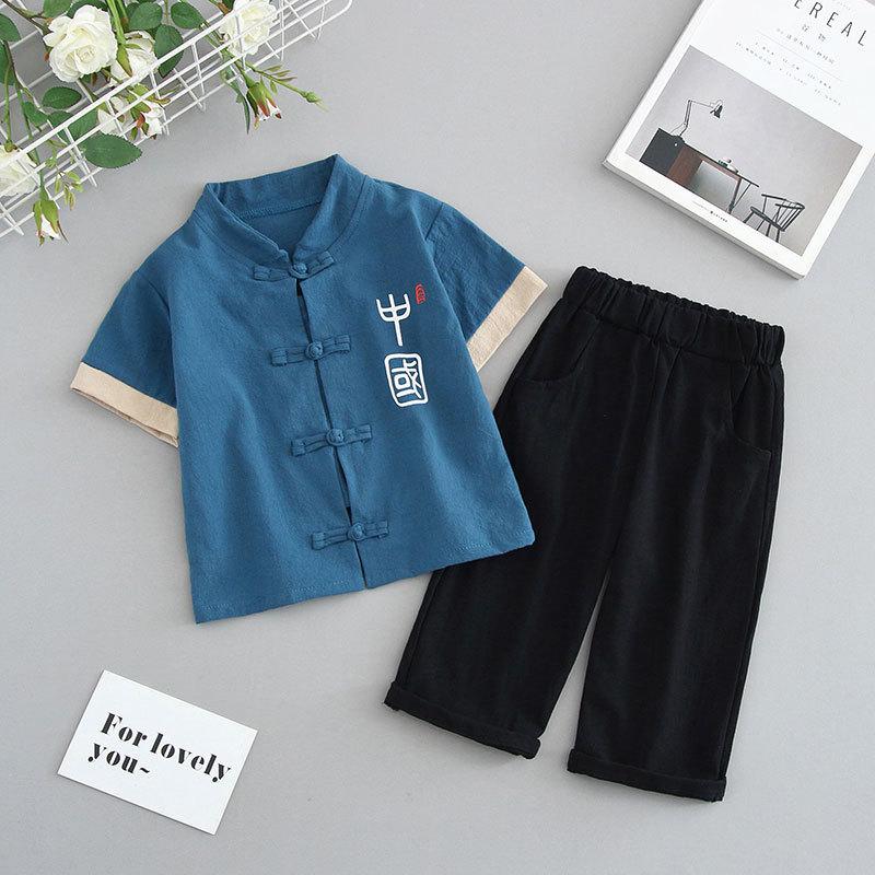 Детский костюм ханбок для мальчиков в стиле Тан, детский летний костюм в китайском стиле с короткими рукавами из хлопка и льна, детский ретро-стиль династии Мин