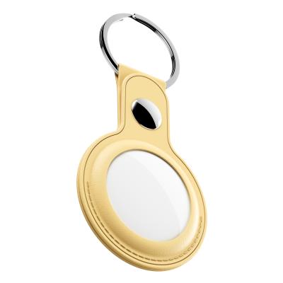 Keybudz Airtag Keyring - Leather Protective Case for Airtag 2-Pack (Pastel Yellow)