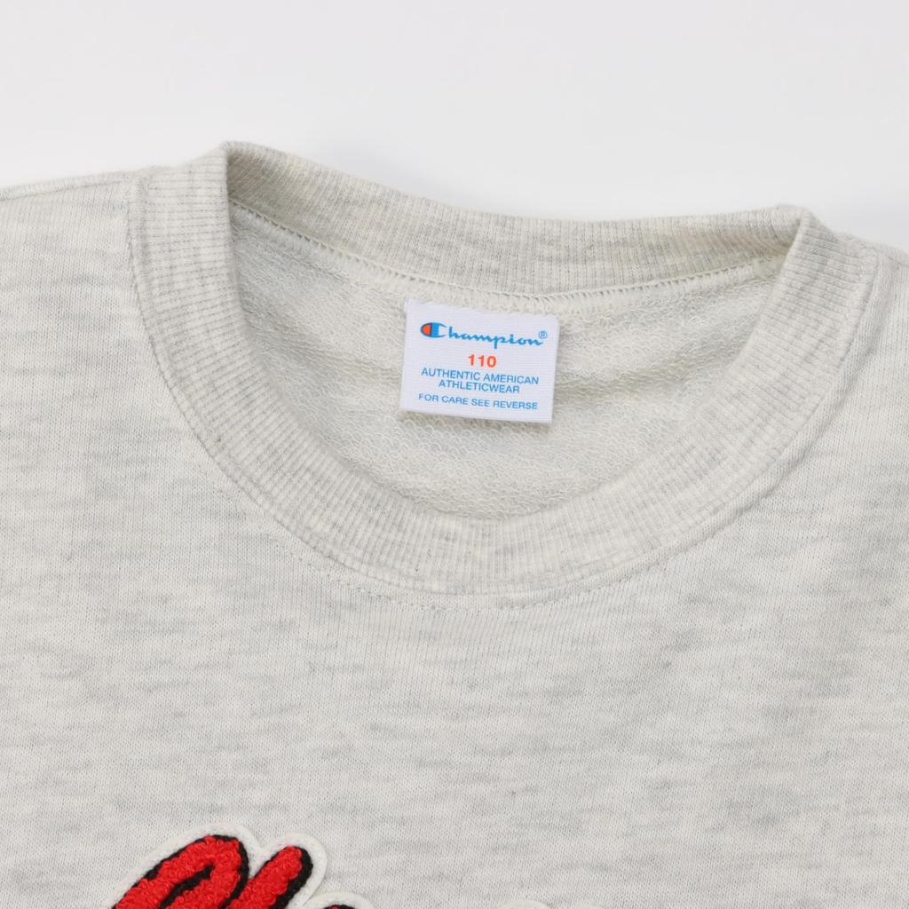 Kids Long Round Graphic Logo Crew Neck Boys Oatmeal [Champion] Sweatshirt, Sleeve, Neck, Fleece, Print, Sweatshirt, Casual, CK-Z001