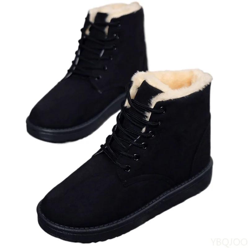 Новые женские зимние ботинки для снега, женские теплые ботинки на шнуровке, на платформе, с мехом, большие размеры, плоские туфли, нескользящие ботильоны, ботинки Zapatos Botas