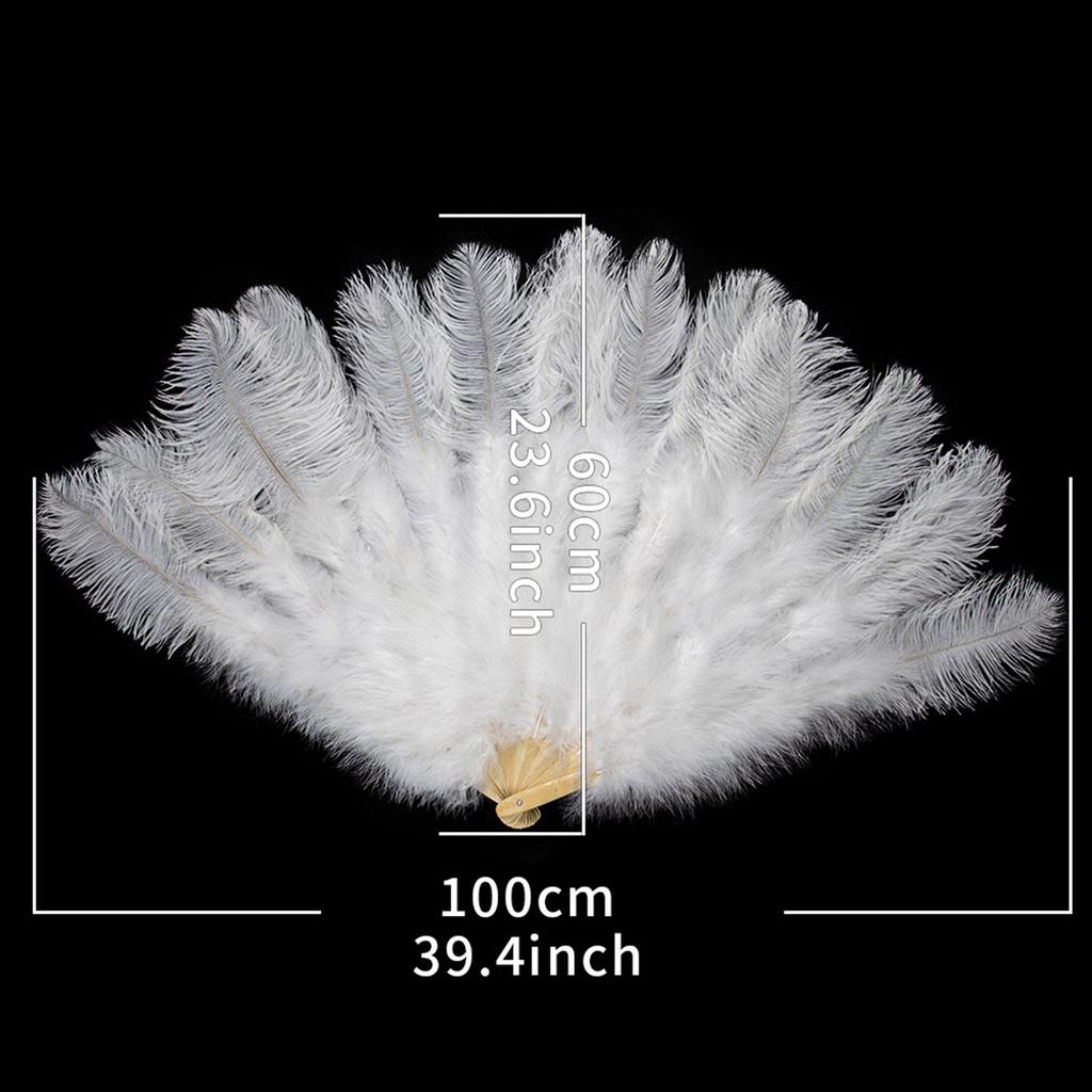 Large Feathered Fan 1920s Vintage Handheld Fan Folding Hand Fan for Burlesque Theater Parties and Costume Enthusiasts