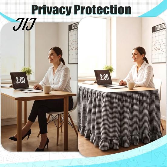 Conference Room Table Decoration 6Ft Gingham Skirt with Ruffled Edge, Checkered Teacher Desk Skirt, Pastoral Style Plaid Decor Hook And Loop Wrap for