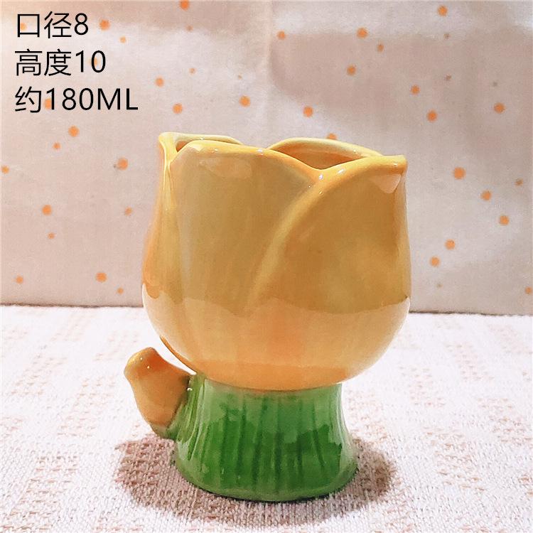 1 шт. 180 мл Тюльпан Градиент Цветок Расписанная вручную Чашка для воды Подставка для свечи Керамическая кружка Крышка В помещении Шкатулка для драгоценностей