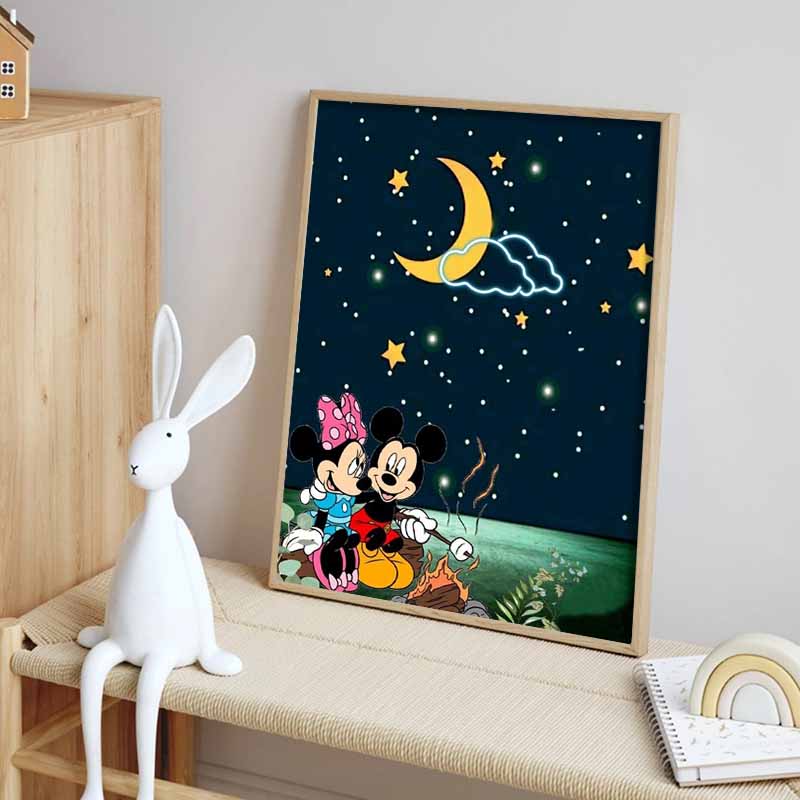 Disney Мультяшная Алмазная Живопись Микки и Минни Лунный Костер Кемпинг Исцеляющая Иллюстрация 5D DIY Арт Набор для Вышивания Крестиком Мозаика Вышивка Домашний Декор Подарок