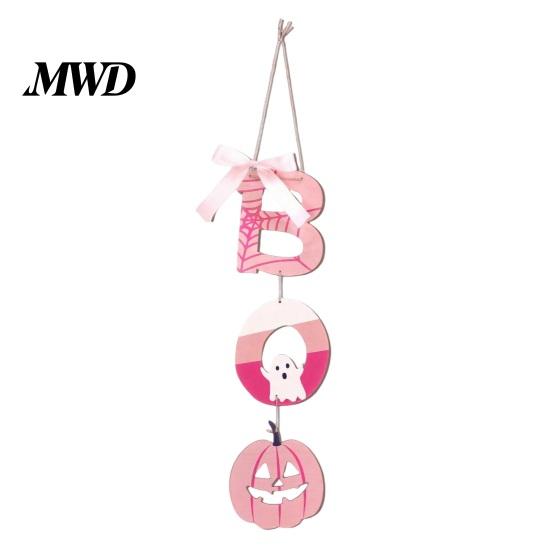 Soft Tone Holiday Party Backdrop Pink BOO Halloween Wooden Sign, Cute Ghost Spider Web Hanging Indoor Seasonal Wall Decor for Door Wall, Rustic