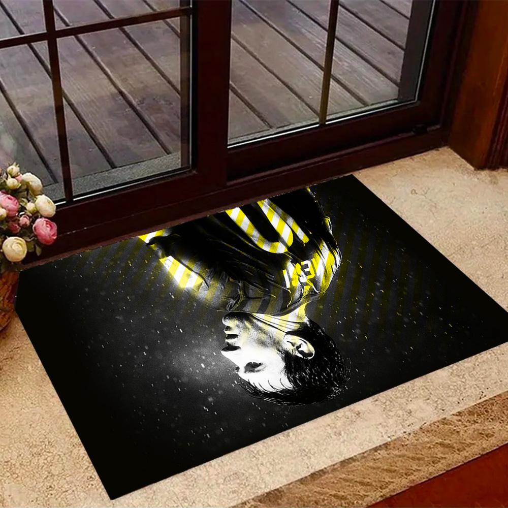 Yellow Stripes Soccer Player Area Rug Suitable for Bedrooms Study room Balcony Foyer Antislip Carpet Anime Office Decor Best for Christmas