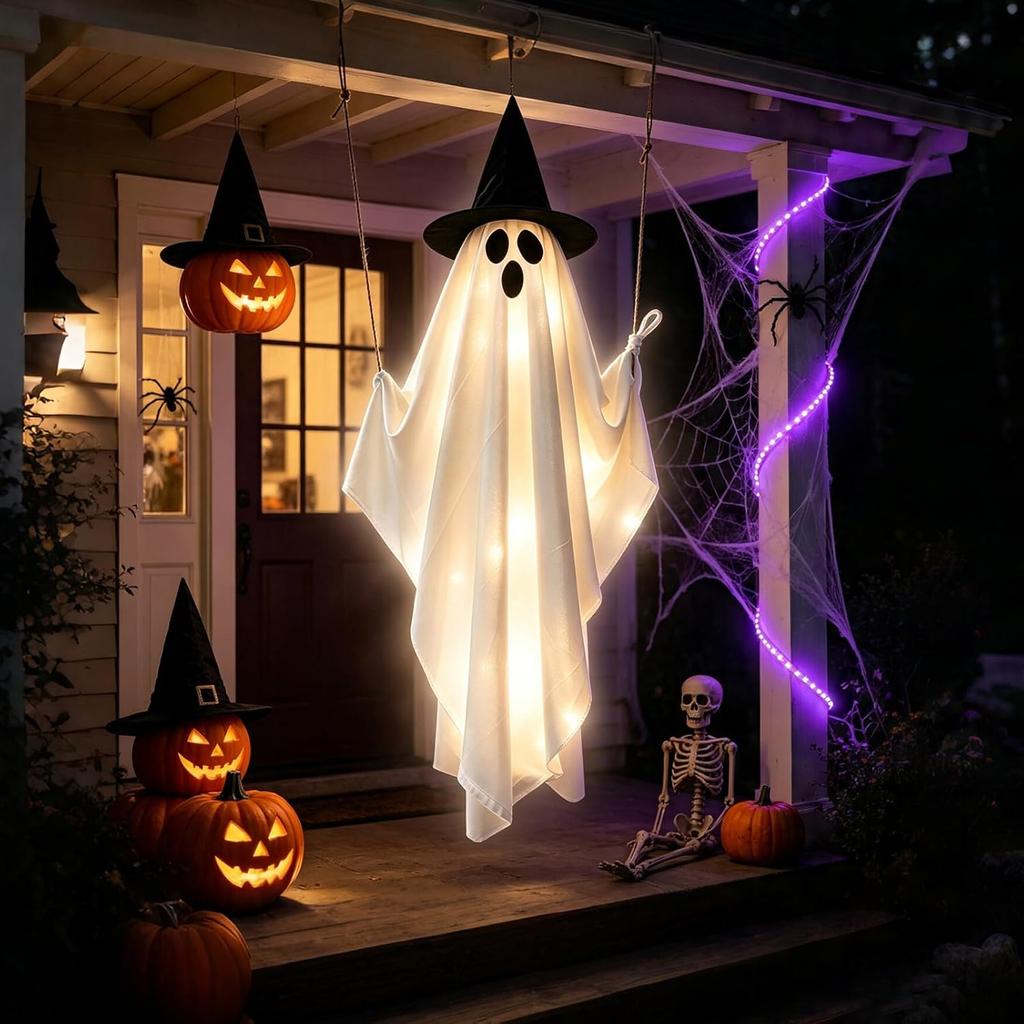 100 cm Halloween Decorative Ghost Hanging Ghost Decoration with Fairy Lights