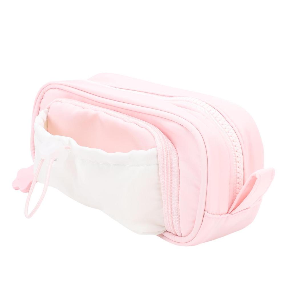 Drawstring Pen Pouch Large Opening Double Layer Pencil Holder Large Stationery Bag for Office School Supplies Pinkish