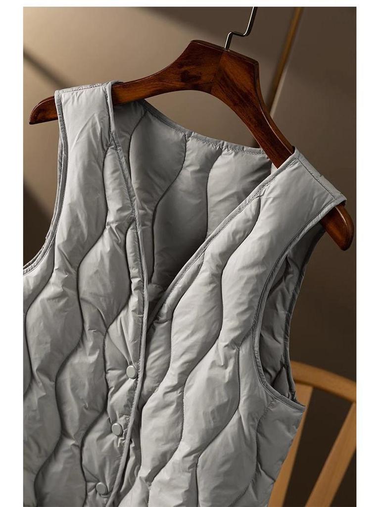 Women's 2024 V-Neck Lightweight Down Vest - Short Style, Sleeveless Base Layer Coat
