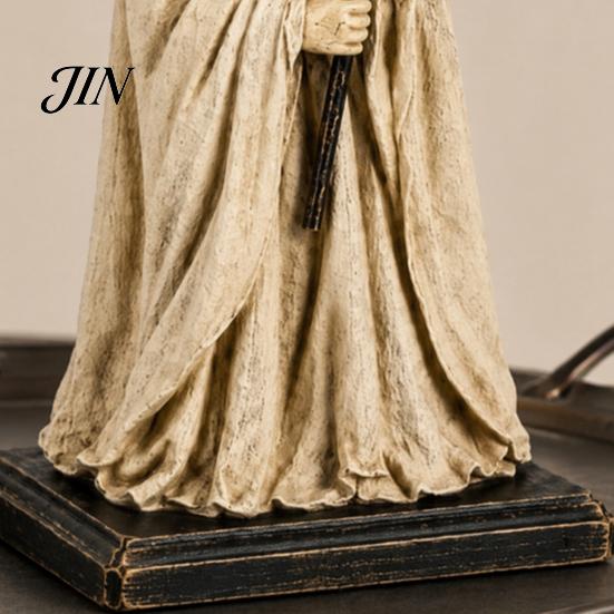 Shabby Fabric Ghost Decoration Vintage Figurine with Glowing Pumpkin Scepter, Halloween Ornament Retro LED Light, Resin Lighted for Indoor Outdoor