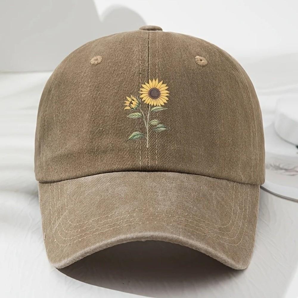 Sunflower Printed Baseball Cap Distressed Travel Hat Vintage Dad Hat For Women Man