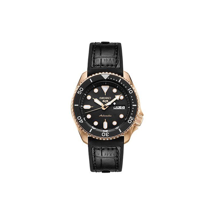 Seiko 5 Серия Классическая Мода Механический Механизм Силиконовый Ремешок Часы Мужские Часы Черный SRPD76K1