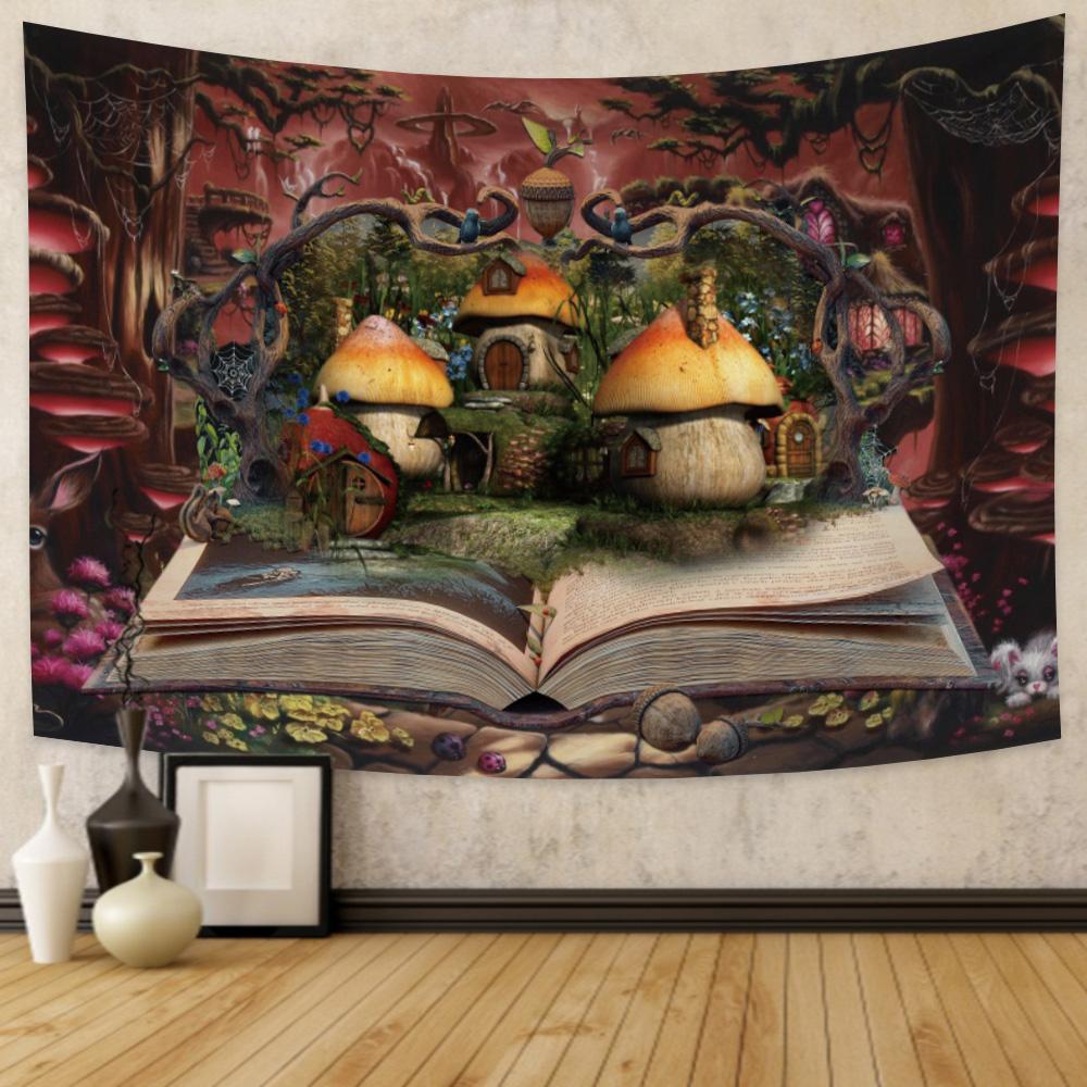 Fairy Tale Forest Tapestry Wall Hanging Fantasy Magic Mushroom Aesthetic For Kids Girls Bedroom Living Room Dorm Party Decor