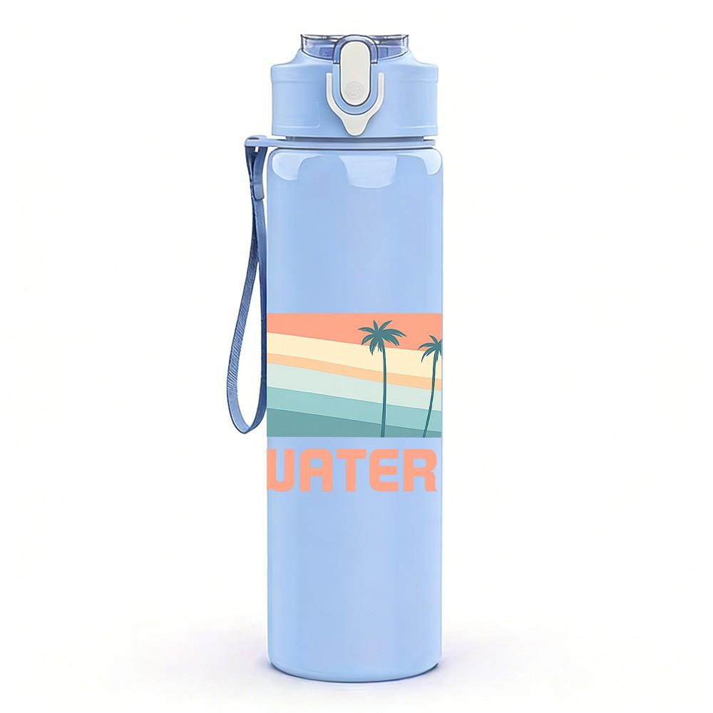 1PC Saltwater Soul Retro Beach Print 750ml Color Plastic Sports Water Bottle Leakproof Flip Straw Lid Suitable for Sports Office Home Use