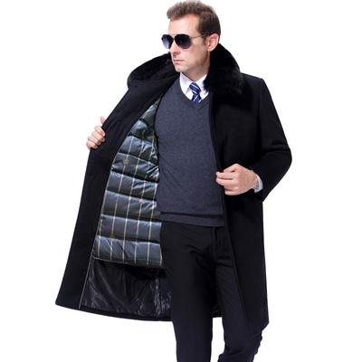 Пальто из кашемира для мужчин среднего и пожилого возраста, длинная мужская куртка-пуховик Daddy Liner, зимнее шерстяное пальто с меховым воротником для мужчин среднего возраста