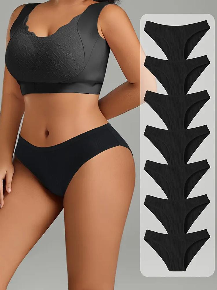 7Pcs Women's Panties Striped Briefs Sexy Women Low-Rise Breathable Cotton Female Soft Underwear Solid Colors Ladies Underpants
