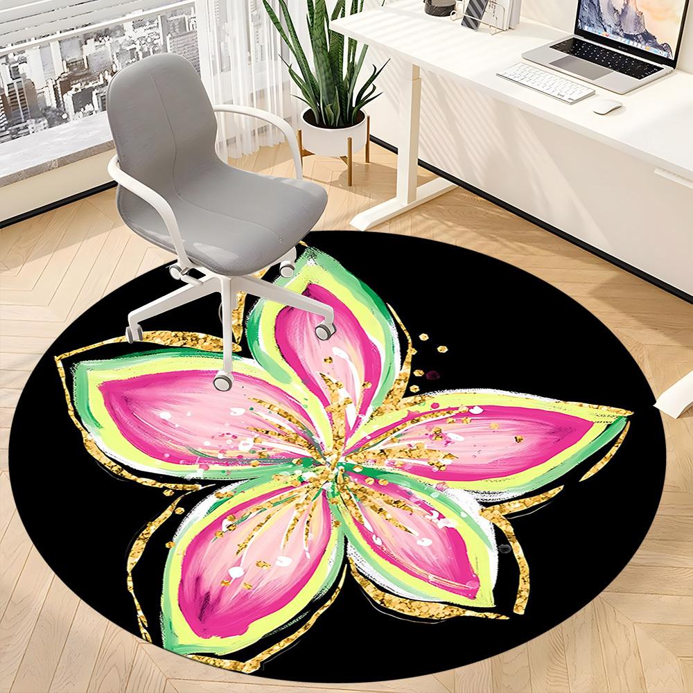 1pc Floral Bloom Office Round Area Rug, Indoor Mat Suitable For Office, Under Office Chairs Bedroom Living Room Home Decor, Room Deco 110