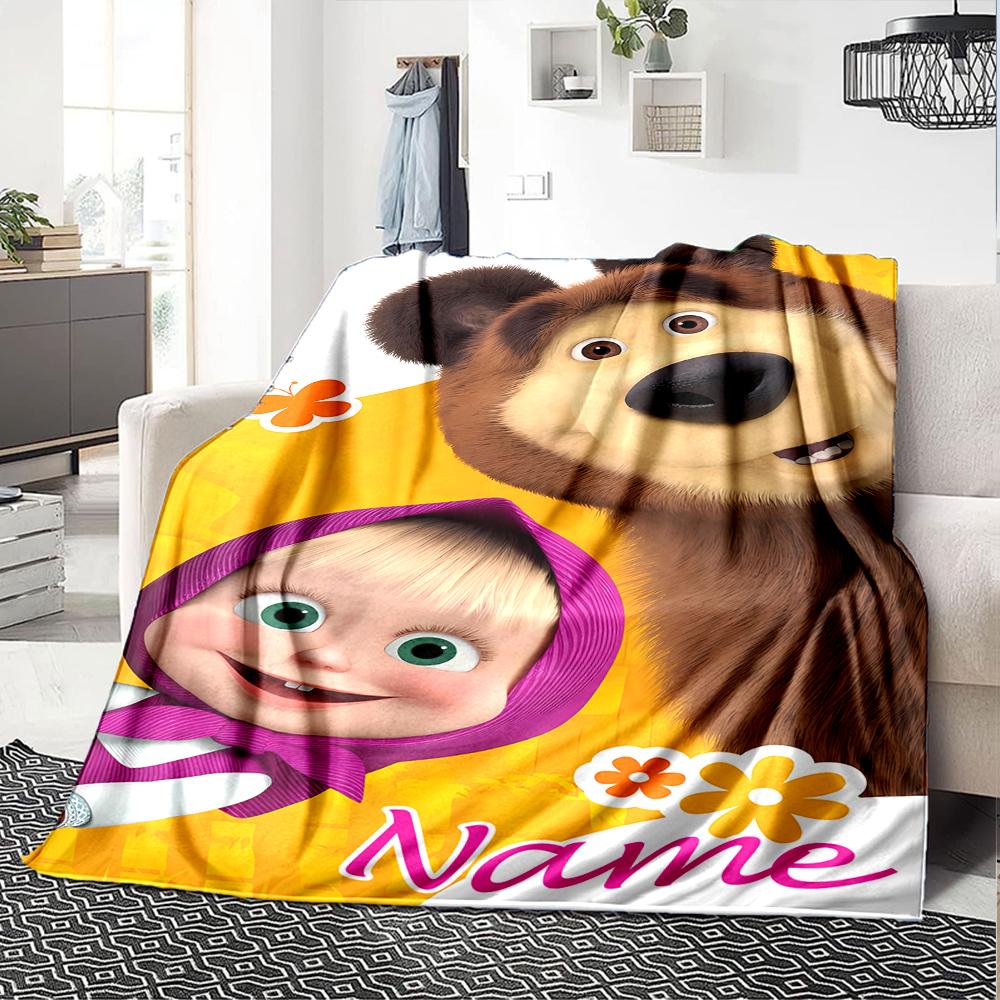 Customiz Name Personality Masha and the Bear Blanket Soft &Warm Sofa Office Bed Travel Lunch Break Blanket, Gift Suitable All Seasons
