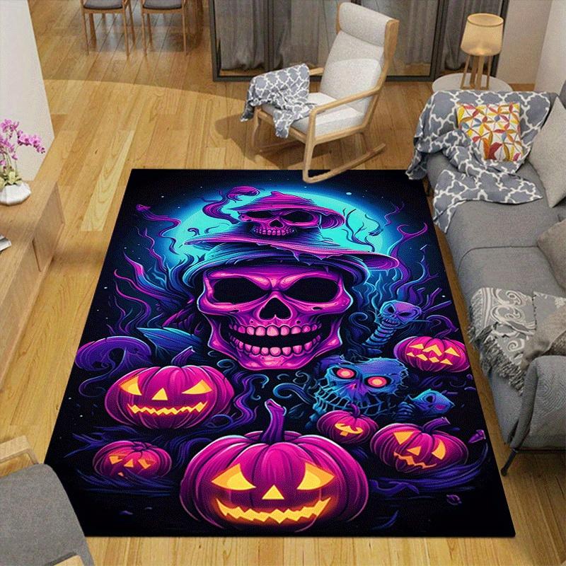 1pc Skull and evil pumpkin Print Design Area Rug - Soft, Anti-Slip, and Durable Gaming Room Decor for Bedroom