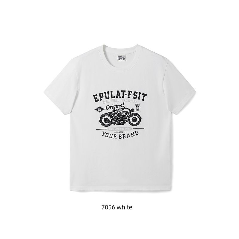Retro Motorcycle Short-Sleeved T-Shirt for Men, Summer Trendy Brand Pure Cotton Base Shirt, Foreign Trade Men's Clothing, All-Cotton Printed T-Shirt