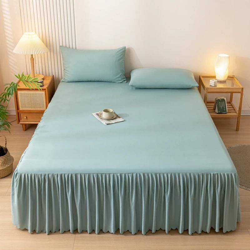 1 шт. однотонная юбка-кровать с кружевом, всесезонное покрывало с оборками, нескользящий чехол для матраса 1,2 м/1,5 м/1,8 м/2 м (Без наволочки)