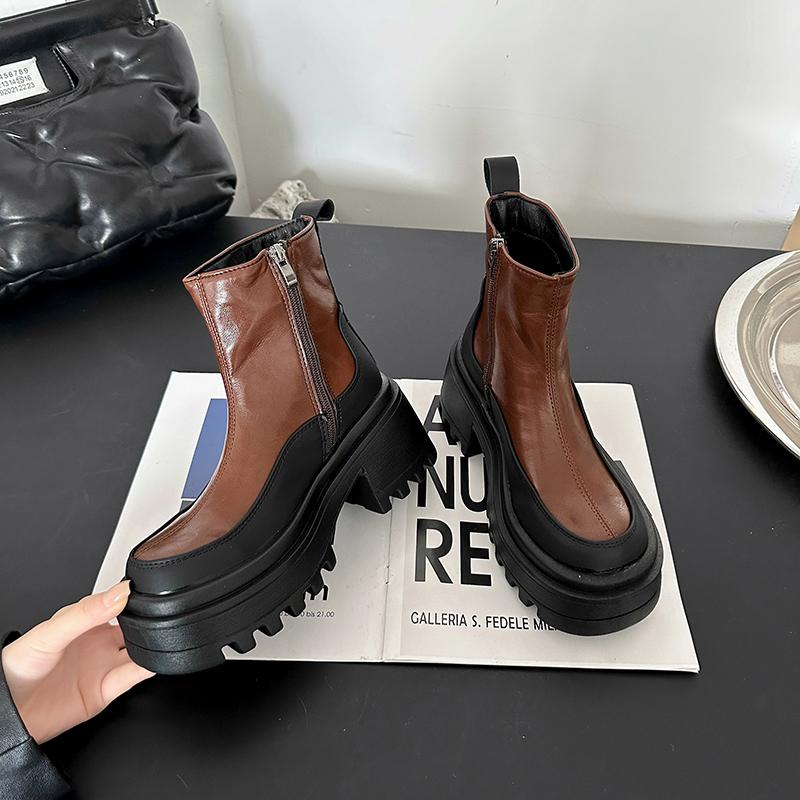 Женские ботильоны на платформе с высоким каблуком, дизайнерские массивные кожаные туфли, зимняя мода 2025 года, повседневная обувь в готическом стиле, модные туфли-лодочки Botas Mujer