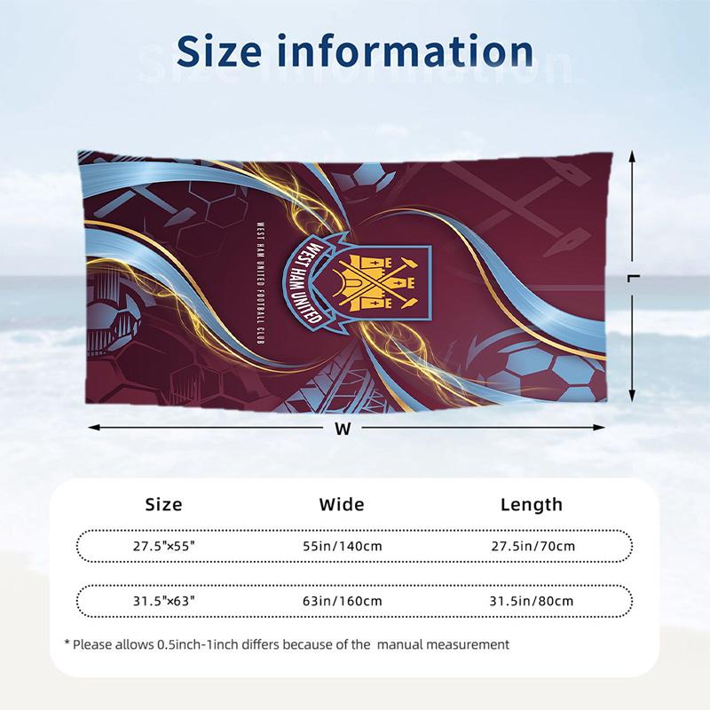 West Ham United Football Beach Towel Soft Microfiber Summer Towel Quick Dry Absorbent Towel for Beach Swimming Pool Travel